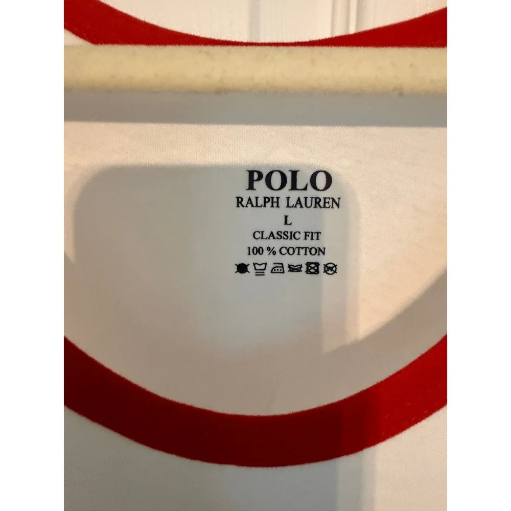 Polo Ralph Lauren Mens Classic Fit Cotton Tank Top White Red Ringer Large L
